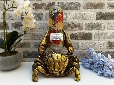 Aged Gold Drunken Crab Wine Bottle Holder Rack - Novelty Fun Freestanding Gift