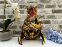 Aged Gold Drunken Crab Wine Bottle Holder Rack - Novelty Fun Freestanding Gift