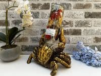 Aged Gold Drunken Crab Wine Bottle Holder Rack - Novelty Fun Freestanding Gift
