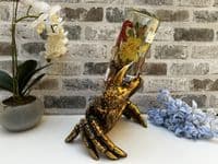 Aged Gold Drunken Crab Wine Bottle Holder Rack - Novelty Fun Freestanding Gift