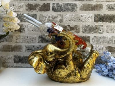 Aged Gold Drunken Elephant Wine Bottle Holder Rack Novelty Fun Freestanding Gift