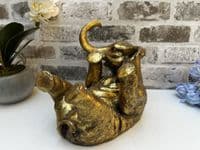 Aged Gold Drunken Elephant Wine Bottle Holder Rack Novelty Fun Freestanding Gift