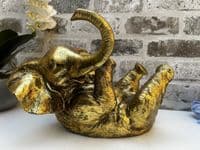 Aged Gold Drunken Elephant Wine Bottle Holder Rack Novelty Fun Freestanding Gift