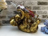 Aged Gold Drunken Elephant Wine Bottle Holder Rack Novelty Fun Freestanding Gift