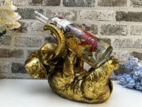 Aged Gold Drunken Elephant Wine Bottle Holder Rack Novelty Fun Freestanding Gift