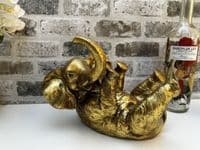 Aged Gold Drunken Elephant Wine Bottle Holder Rack Novelty Fun Freestanding Gift