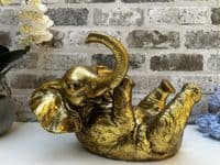 Aged Gold Drunken Elephant Wine Bottle Holder Rack Novelty Fun Freestanding Gift