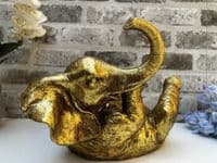 Aged Gold Drunken Elephant Wine Bottle Holder Rack Novelty Fun Freestanding Gift