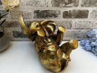 Aged Gold Drunken Elephant Wine Bottle Holder Rack Novelty Fun Freestanding Gift