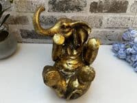 Aged Gold Drunken Elephant Wine Bottle Holder Rack Novelty Fun Freestanding Gift