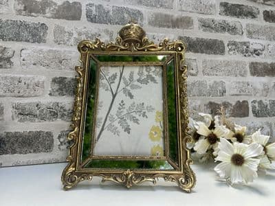 Aged Gold Mirrored Photo Frame Crown Freestanding Portrait - 7x5