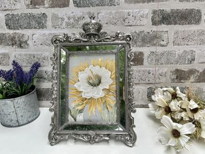 Aged Silver Mirrored Photo Frame Crown Freestanding Portrait -7x5