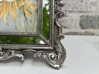 Aged Silver Mirrored Photo Frame Crown Freestanding Portrait -7x5