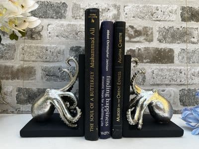 Aged Silver Octopus Bookends Book Ends - Novelty Fun Freestanding Gift