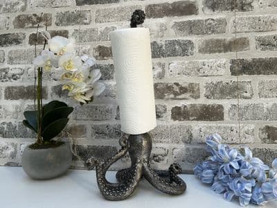 Aged Silver Octopus Kitchen Roll Holder Rack - Novelty Fun Freestanding Gift