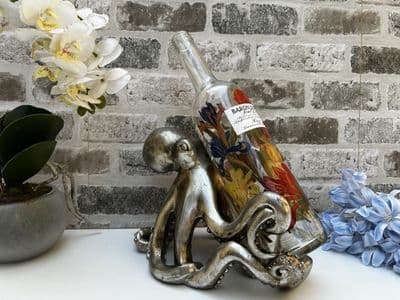 Aged Silver Octopus Wine Bottle Holder Rack - Novelty Fun Freestanding Gift