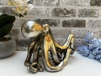 Aged Silver Octopus Wine Bottle Holder Rack - Novelty Fun Freestanding Gift
