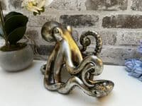 Aged Silver Octopus Wine Bottle Holder Rack - Novelty Fun Freestanding Gift