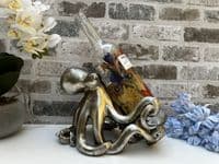 Aged Silver Octopus Wine Bottle Holder Rack - Novelty Fun Freestanding Gift