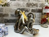 Aged Silver Octopus Wine Bottle Holder Rack - Novelty Fun Freestanding Gift
