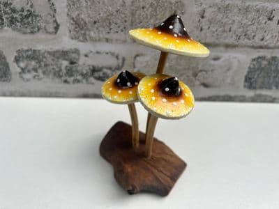 Amanita Mushroom Ornament Sculpture Gift - Wooden Psychedelic Yellow