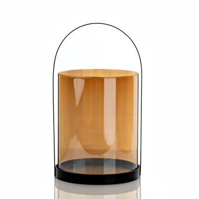 Amber Coloured Glass Lantern Hurricane Indoor Home Décor 28cm
