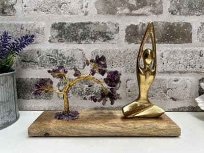 Amethyst Gemstone Tree Sukhasana Pose Yoga Figurine Tree Metal & Wood