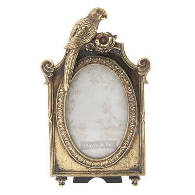 Antiqued Gold 6 x 4 Parrot Freestanding Oval Photo Picture Frame