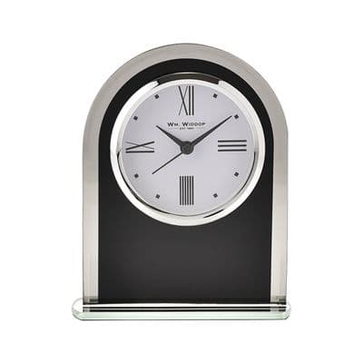 Art Deco Black Glass Arched Mantel Table Clock 15.5cm Roman Numerals