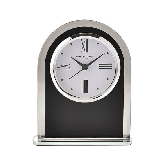 Art Deco Black Glass Arched Mantel Table Clock 15.5cm Roman Numerals