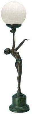 Art Deco Crackle Glass Globe Bronze Effect Lamp Light w Lady 67cm