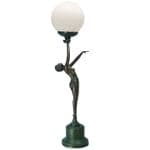 Art Deco Crackle Glass Globe Bronze Effect Lamp Light w Lady 67cm