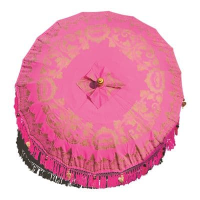 Bali Handmade Sun Parasol Hardwood Garden Umbrella Pink and Gold