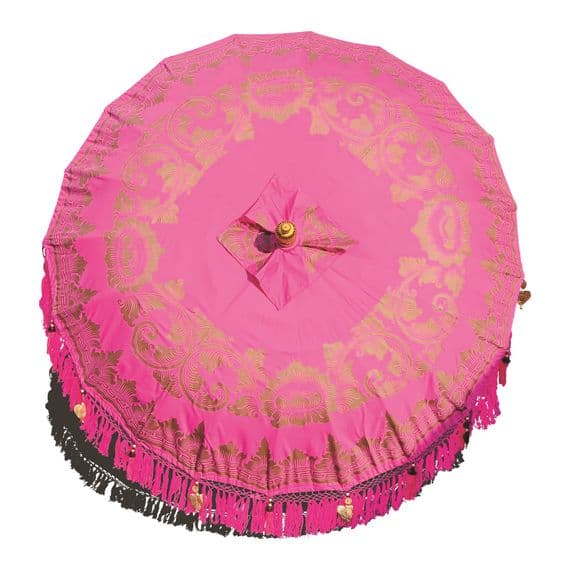 Bali Handmade Sun Parasol Hardwood Garden Umbrella Pink and Gold