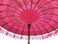 Bali Handmade Sun Parasol Hardwood Garden Umbrella Pink and Gold