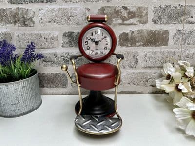 Barbers Chair Red & Black Decorative Ornamental Table Clock Retro Design Metal
