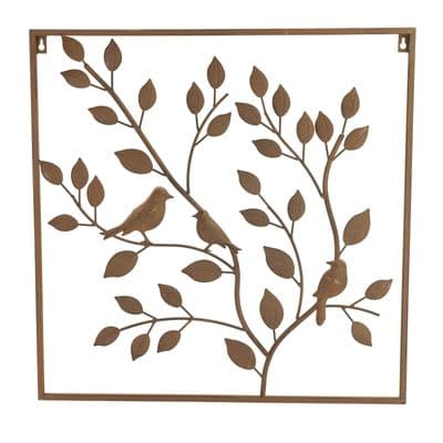 Birds in Tree Wall Art Decoration Mural - Large 60cm Distressed Brown Colour