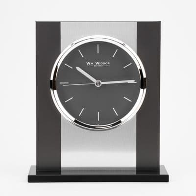 Black Glass & Brushed Silver Aluminium Mantel Clock 20.5cm