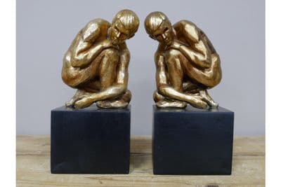 Black & Gold Book Ends Bookends Naked Man Adonis Style Retro Gift