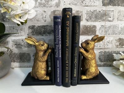 Black & Gold Rabbit Bookends Book Ends - Bunny Hare Shelf Sitters