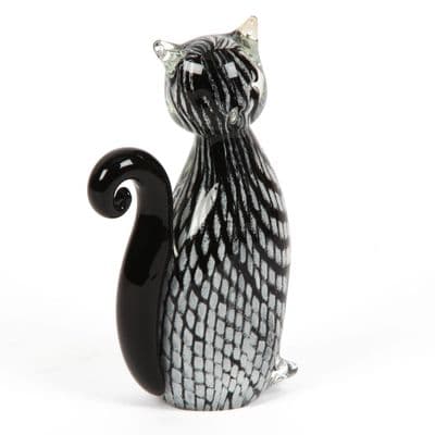 Black & Silver White Cat Hand-Blown Glass Figurine Ornament 17.5cm