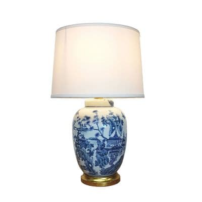 Blue White Chinese Floral Willow Oriental Ceramic Porcelain Table Light Lamp