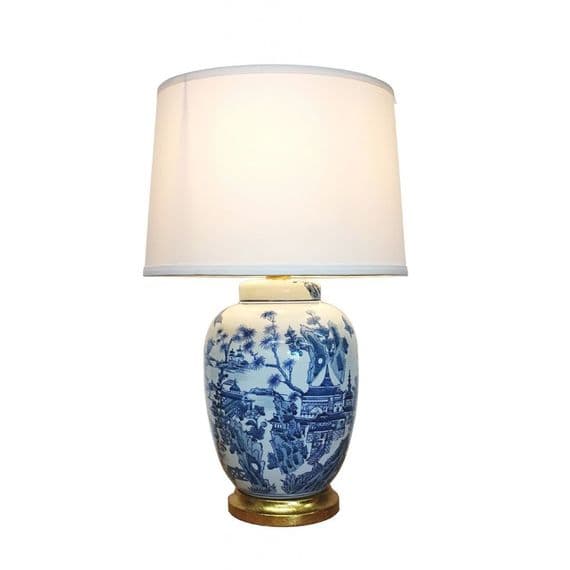 Blue White Chinese Floral Willow Oriental Ceramic Porcelain Table Light Lamp