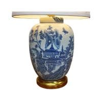 Blue White Chinese Floral Willow Oriental Ceramic Porcelain Table Light Lamp