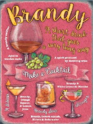 Brandy & Cocktails Metal Sign Wall Plaque 15X20cm Artwork Cocktail Picture