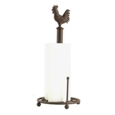 Brown Iron Kitchen Roll Paper Towel Holder Freestanding Stand with Cockerel