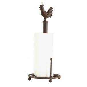 Brown Iron Kitchen Roll Paper Towel Holder Pole w Cockerel