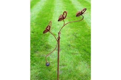 Brown Pretty Butterflies Butterfly Garden Spinner Stake Rusty Metal Finish 1.07m