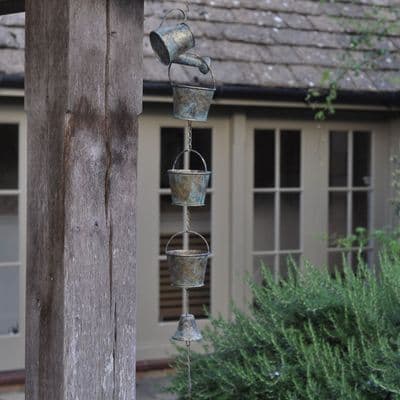 Buckets Drop Rain Chain - 1m Drop Gold Distressed Finish - Garden Accessory