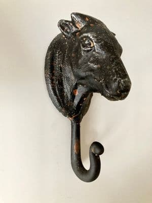 Cast Iron Cow Hook Hanger - Wall Mounted - Distressed Black Metal